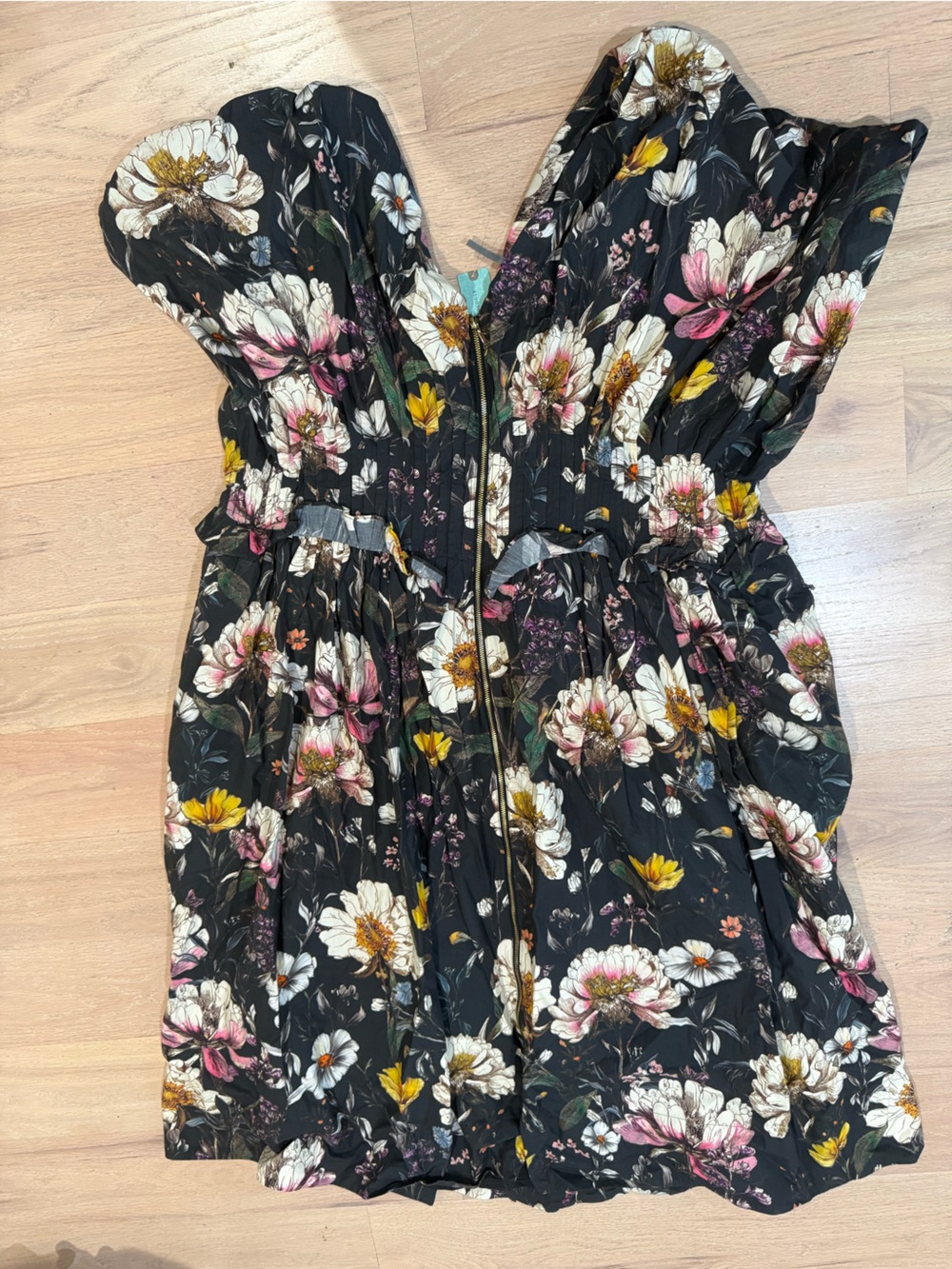 Anthropologie Black Floral Zip-Front Midi Dress - Picture 3 of 4